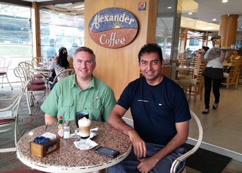 Jonathan and Juan Jose enjoying some coffee in Santa Cruz